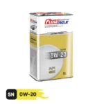 روغن موتور خودرو 5 لیتری، 0W-20، ساخت تمام سنتتیک، برند فلومکس، کیفیت SN، مدل اولترا تک